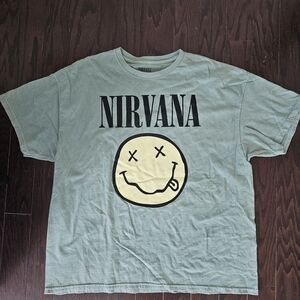 Nirvana Green Smiley Graphic Band Tee